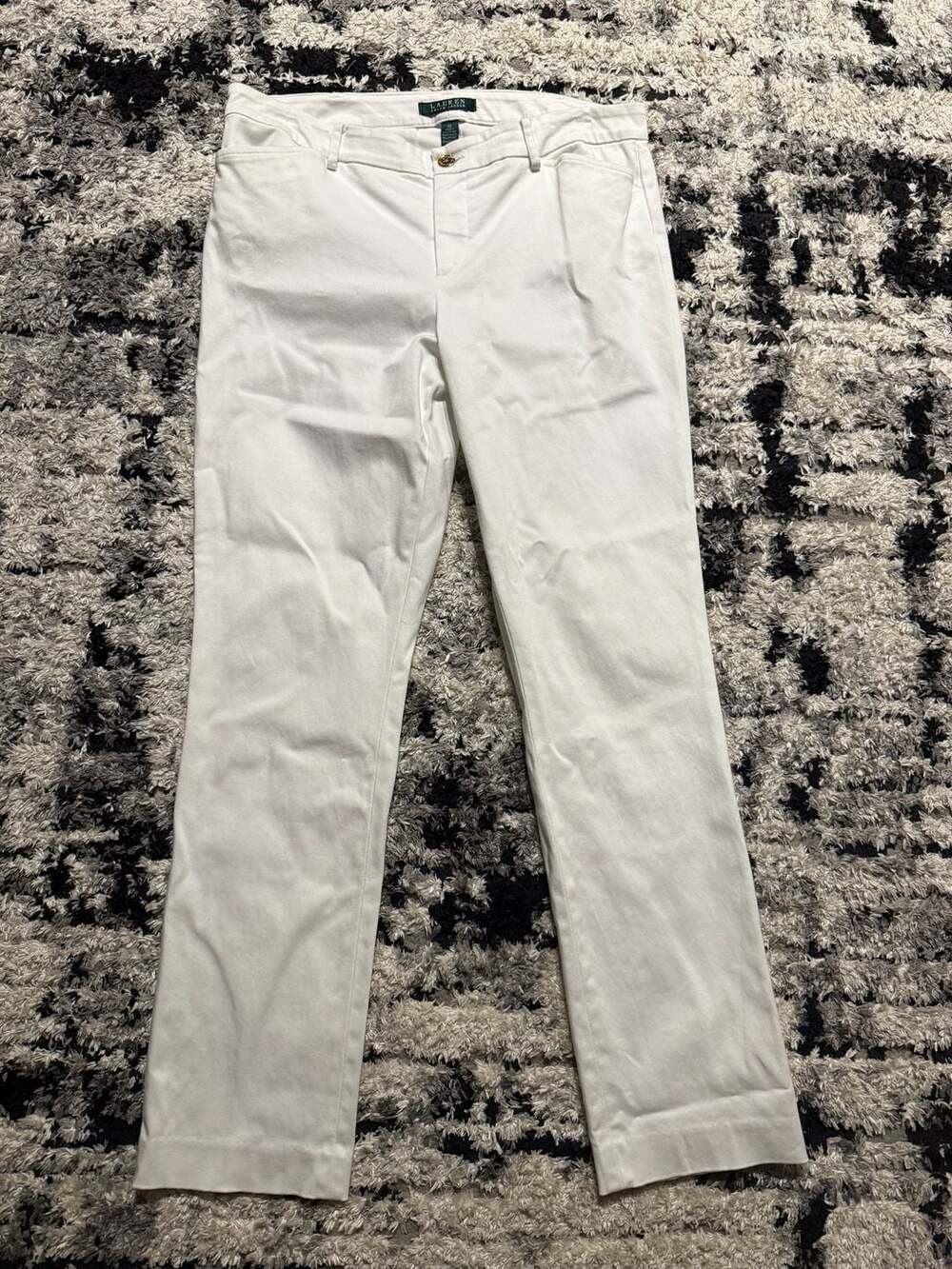 Lauren Ralph Lauren Pants Size 10 White Cotton Blend Straight Leg Chinos